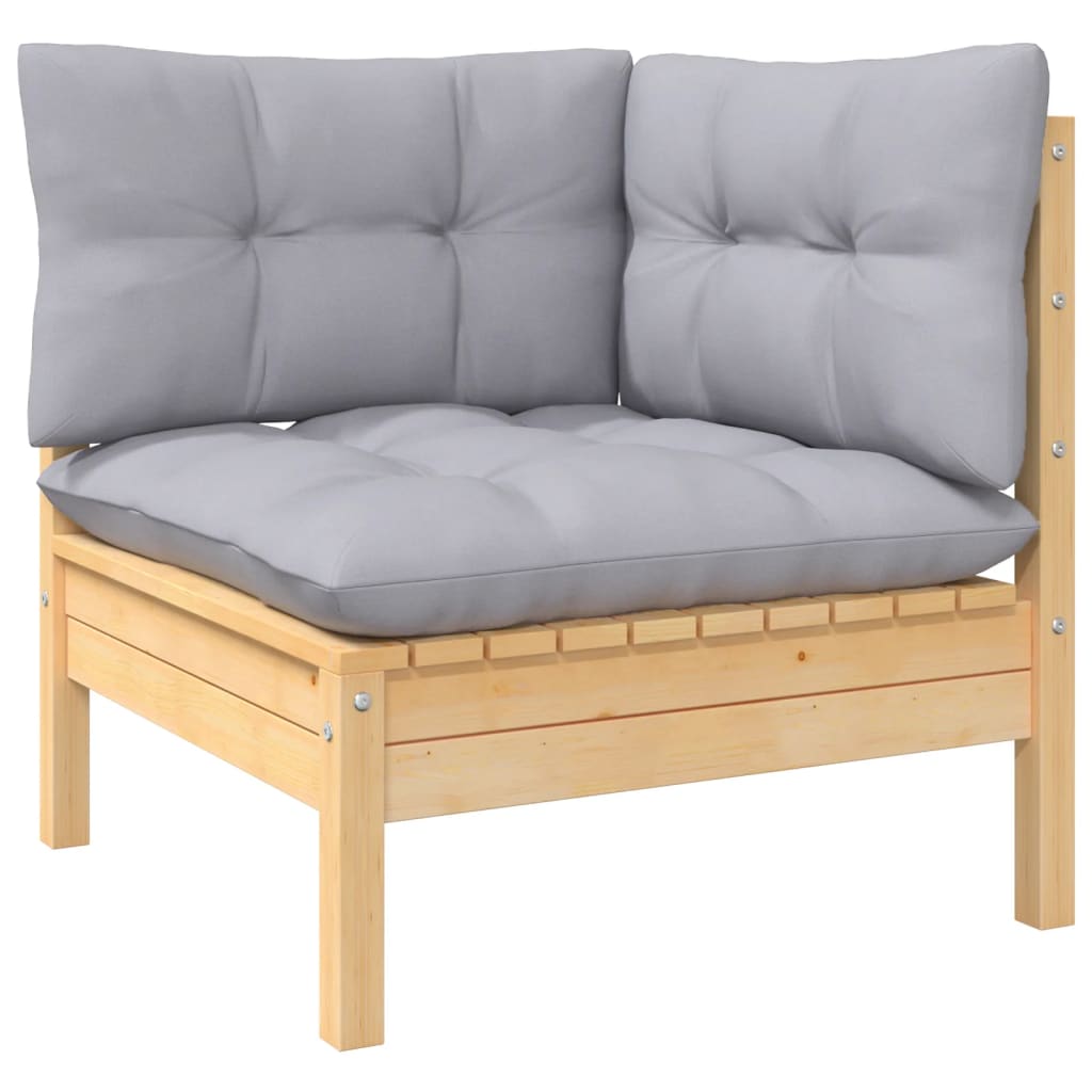 Garden Lounge Set Grey Solid Pinewood, Fabric (100% Polyester)