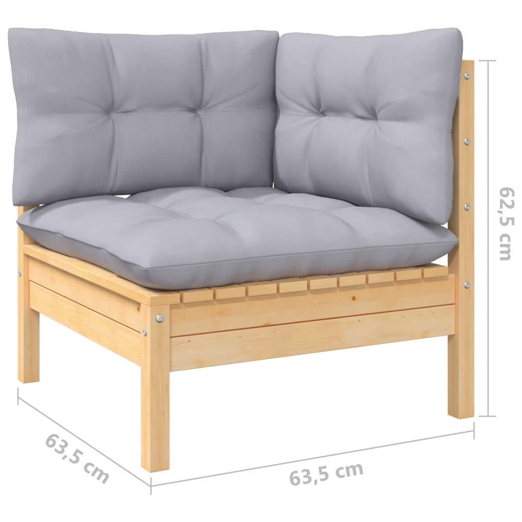 Garden Lounge Set Grey Solid Pinewood, Fabric (100% Polyester)