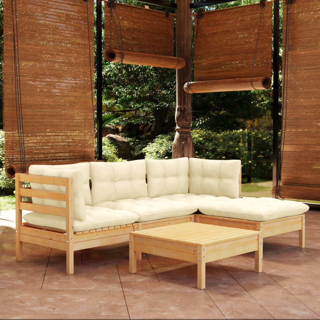 Garden Lounge Set Grey Solid Pinewood, Fabric (100% Polyester)
