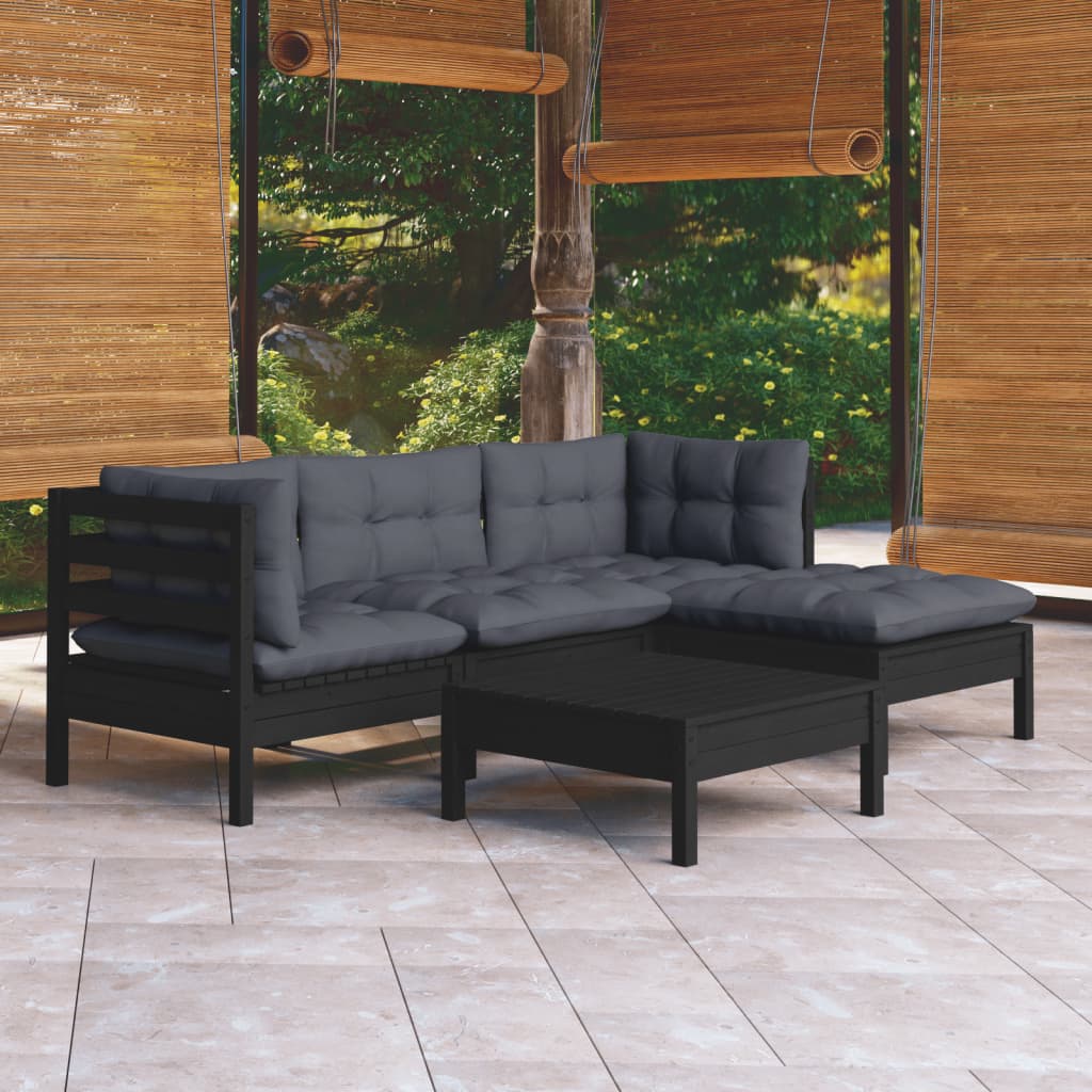 Garden Lounge Set Grey Solid Pinewood, Fabric (100% Polyester)