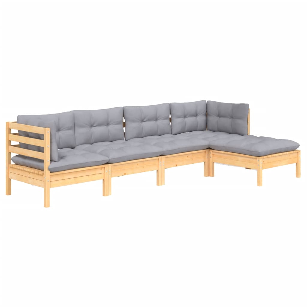 Garden Lounge Set Grey Solid Pinewood 5 Piece Modular