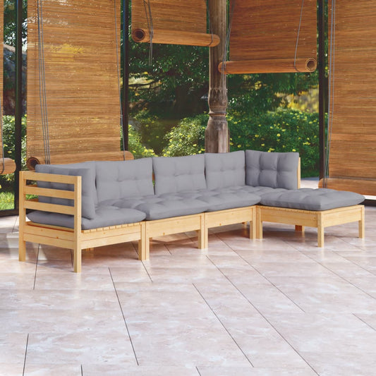 Garden Lounge Set Grey Solid Pinewood 5 Piece Modular