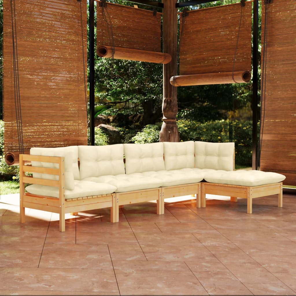 Garden Lounge Set Grey Solid Pinewood 5 Piece Modular