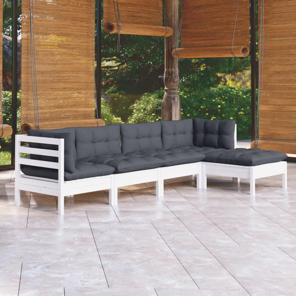 Garden Lounge Set Grey Solid Pinewood 5 Piece Modular