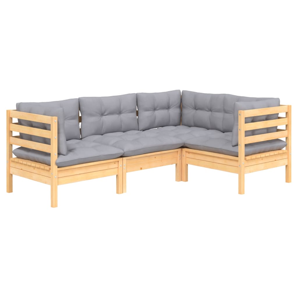 Garden Lounge Set Gray Solid Pine Wood, Fabric (100% Polyester)