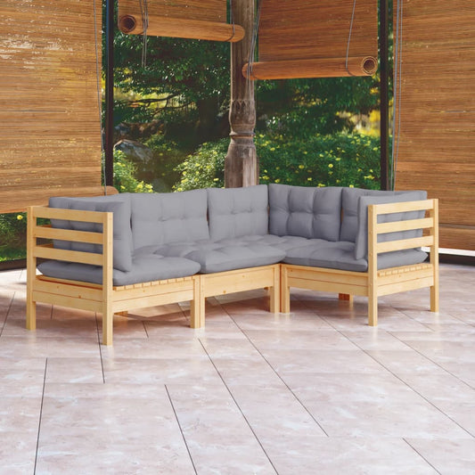 Garden Lounge Set Gray Solid Pine Wood, Fabric (100% Polyester)