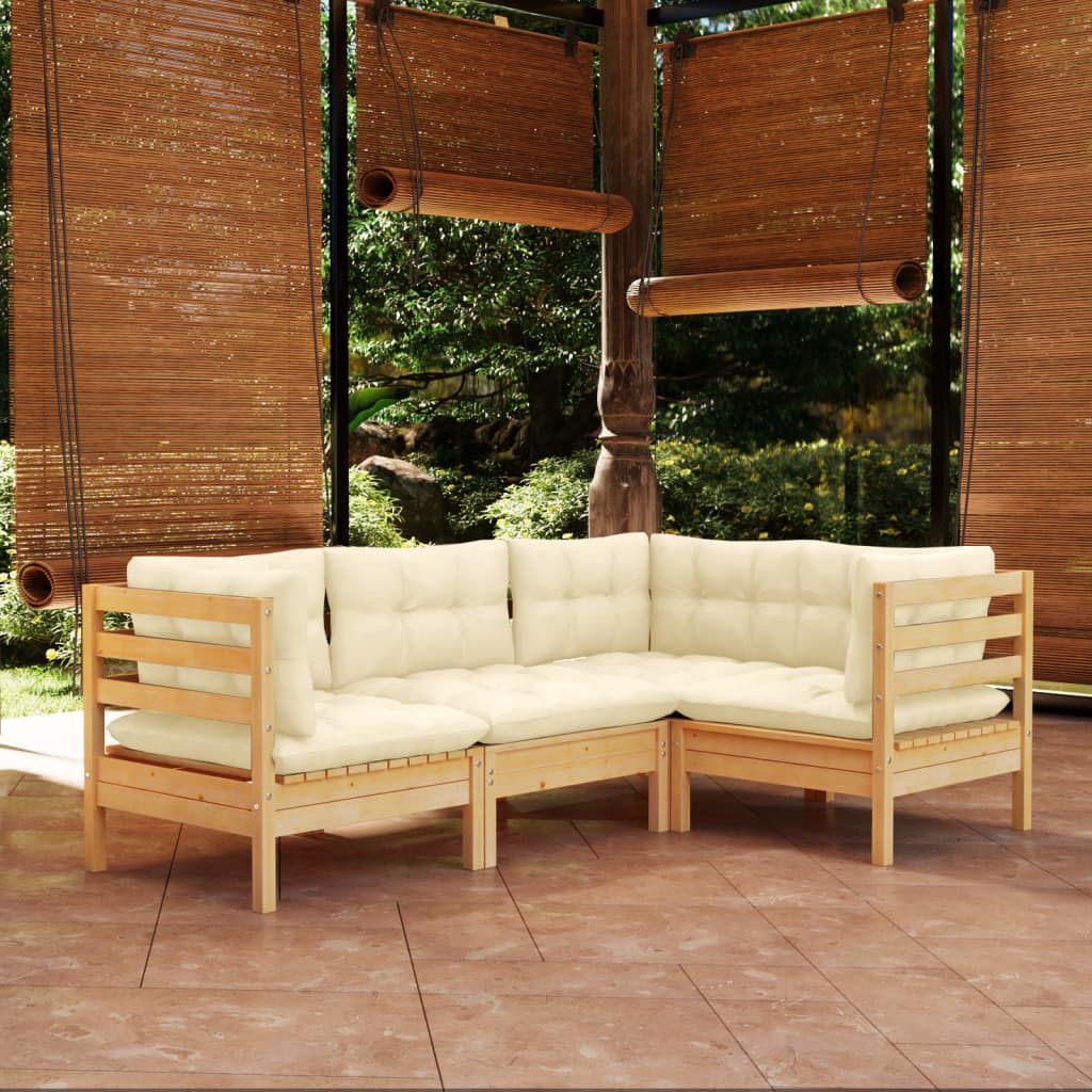 Garden Lounge Set Gray Solid Pine Wood, Fabric (100% Polyester)
