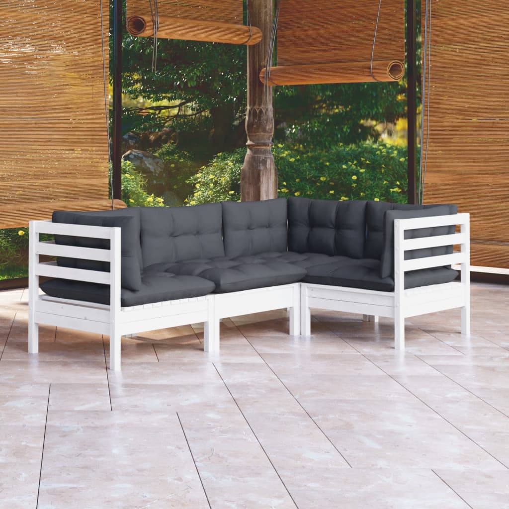 Garden Lounge Set Gray Solid Pine Wood, Fabric (100% Polyester)