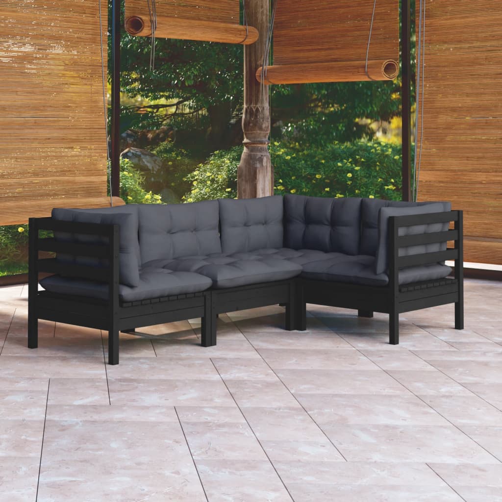 Garden Lounge Set Gray Solid Pine Wood, Fabric (100% Polyester)