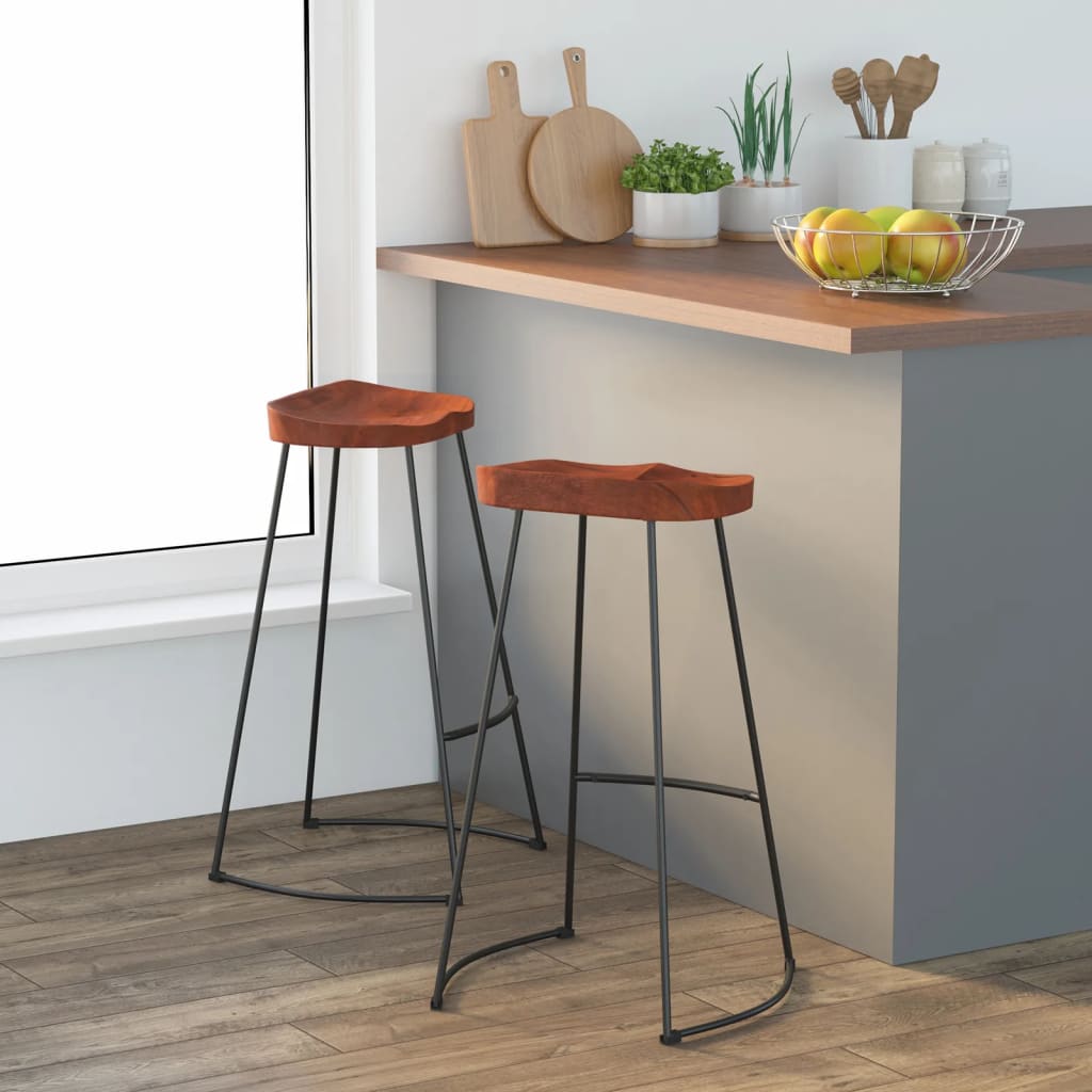 Bar Chair Set Of 2 Walnut Brown And Brass