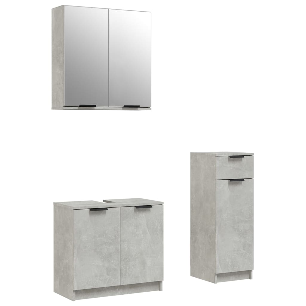 Bathroom Furniture Set Concrete Gray Engineered Wood, Glass Large