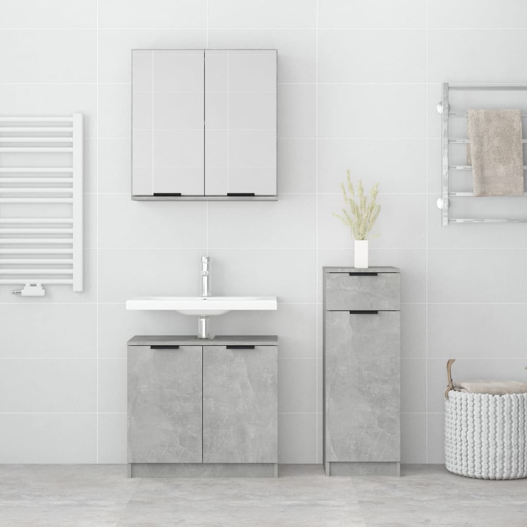 Bathroom Furniture Set Concrete Gray Engineered Wood, Glass Large