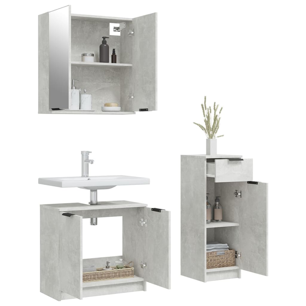 Bathroom Furniture Set Concrete Gray Engineered Wood, Glass Large