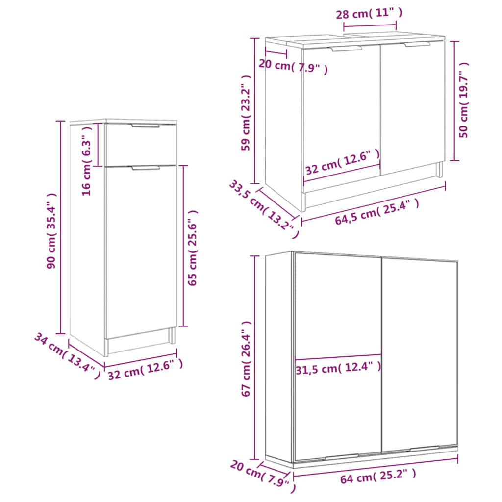 Bathroom Furniture Set Concrete Gray Engineered Wood, Glass Large