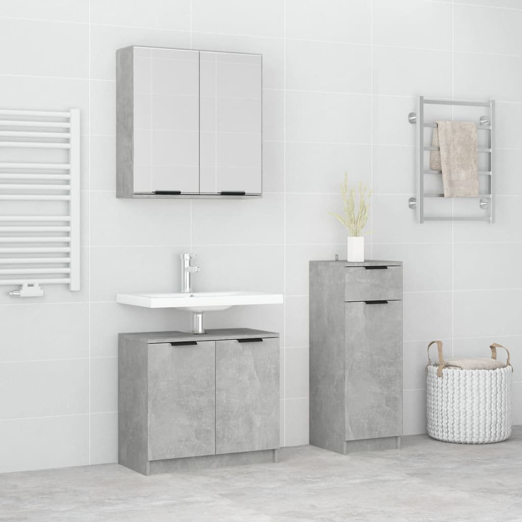 Bathroom Furniture Set Concrete Gray Engineered Wood, Glass Large