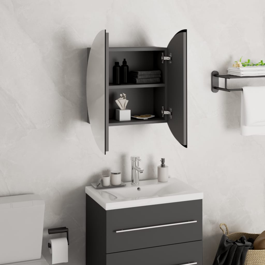Bathroom Cabinet Grey Engineered Wood, Glass, Pvc, Copper Small