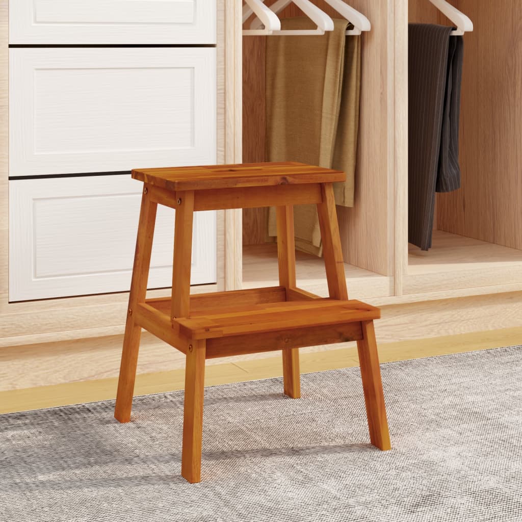 2 Step Stool Natural Wood Solid Acacia Wood Small Durable
