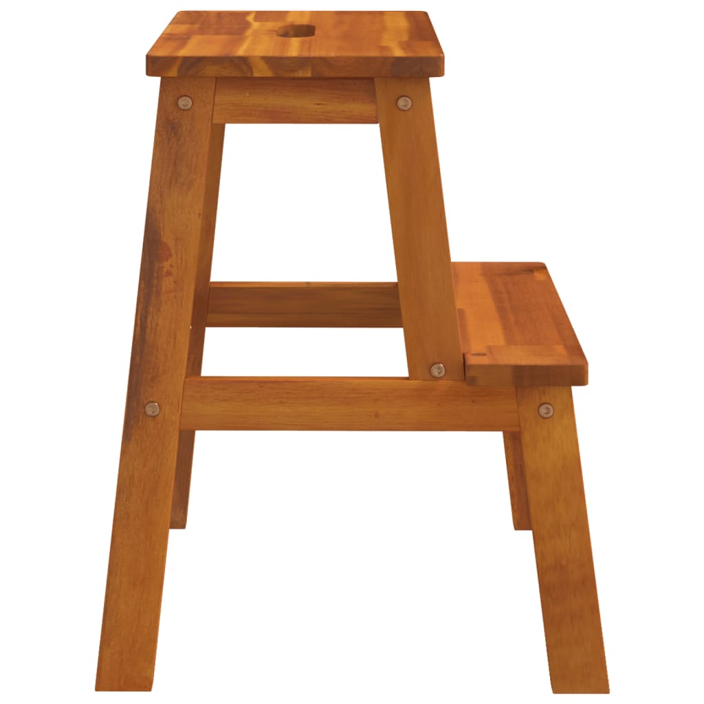 2 Step Stool Natural Wood Solid Acacia Wood Small Durable