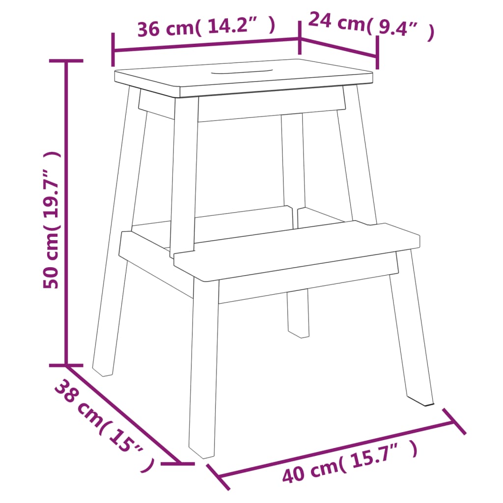 2 Step Stool Natural Wood Solid Acacia Wood Small Durable
