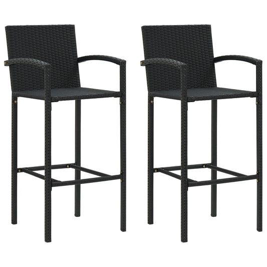 Bar Stool Set Of 2 Poly Rattan, Powder-Coated Steel